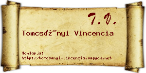 Tomcsányi Vincencia névjegykártya